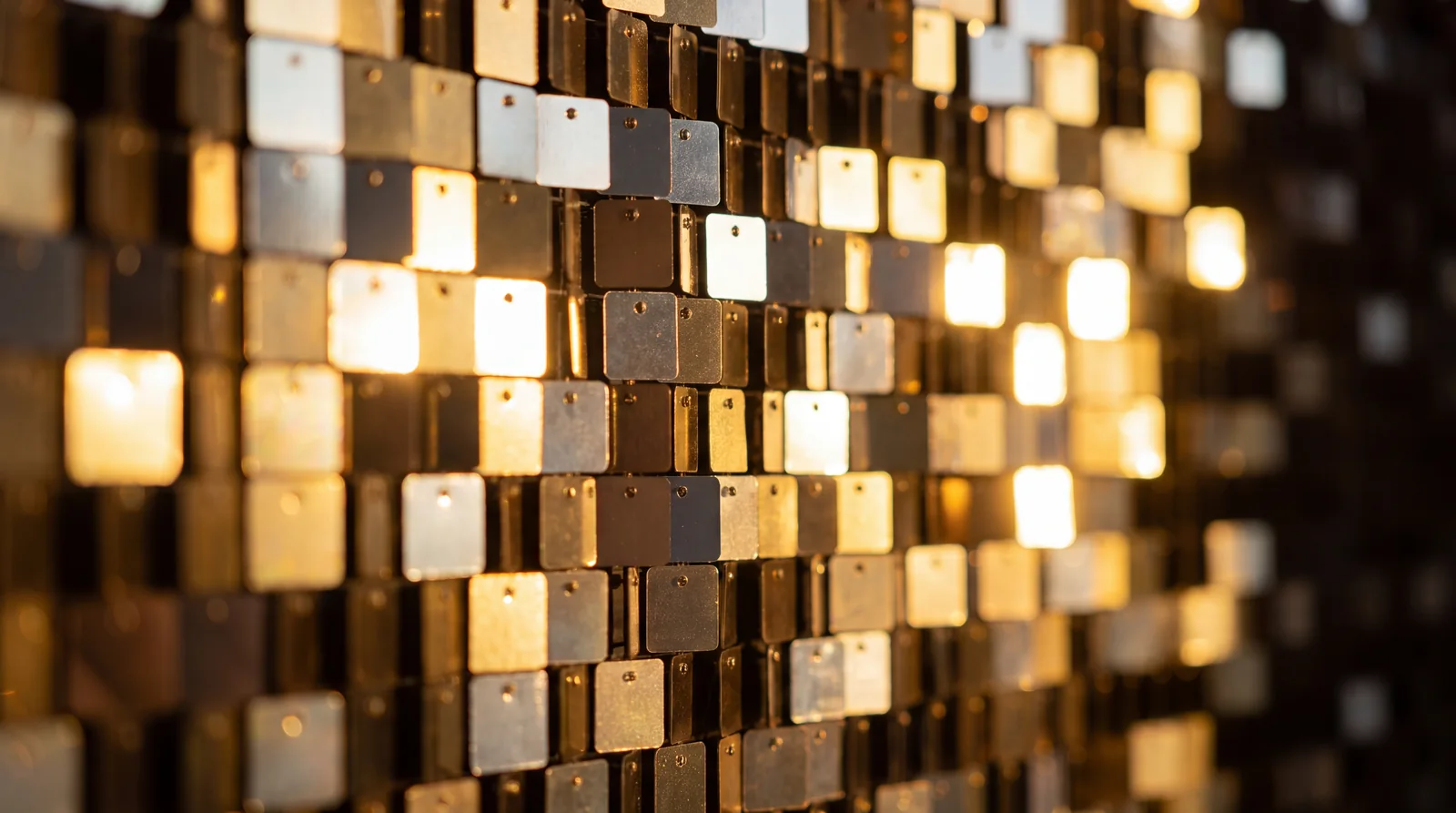 Close up of a gold and silver sequin wall catching the light